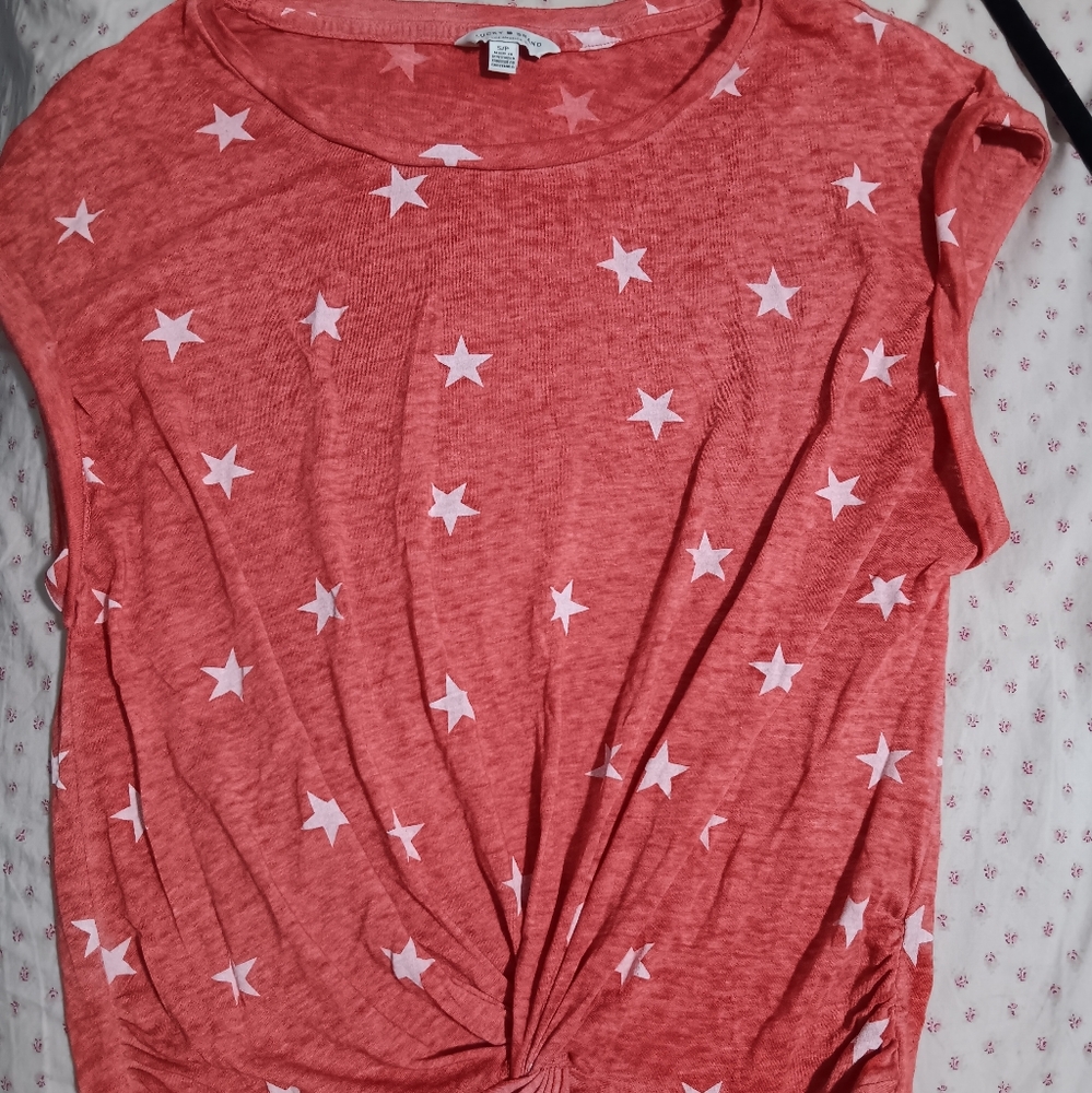 Lucky Brand Red Star Print Sleeveless Top Size Small